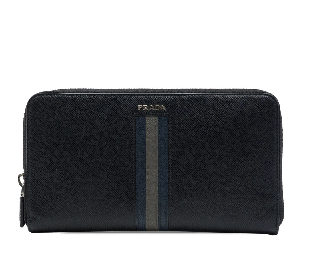 Prada Rayé Portefeuille long zippé Saffiano Noir