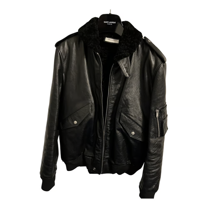 SAINT LAURENT Leather jacket with fur interior size XS 