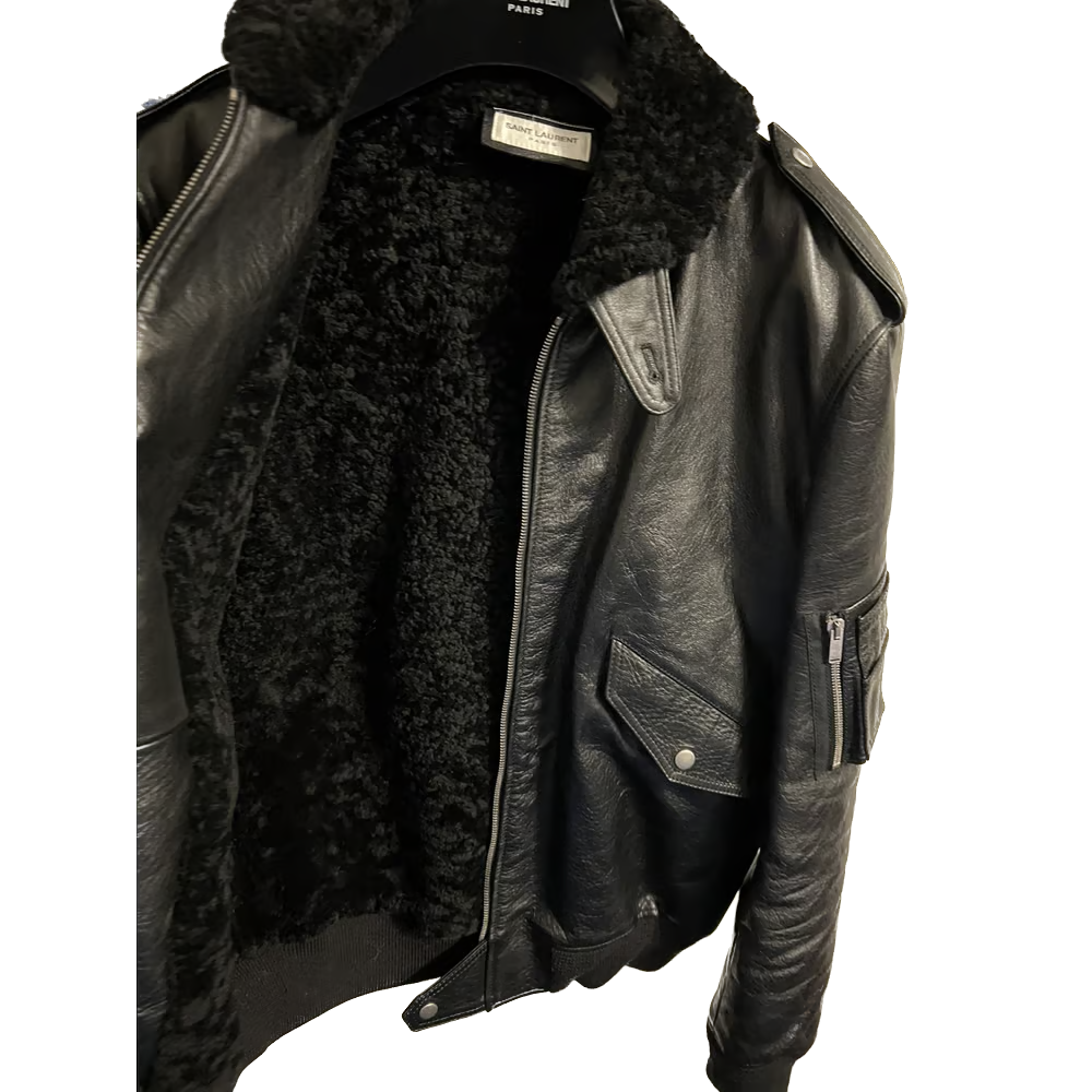 SAINT LAURENT Leather jacket with fur interior size XS 