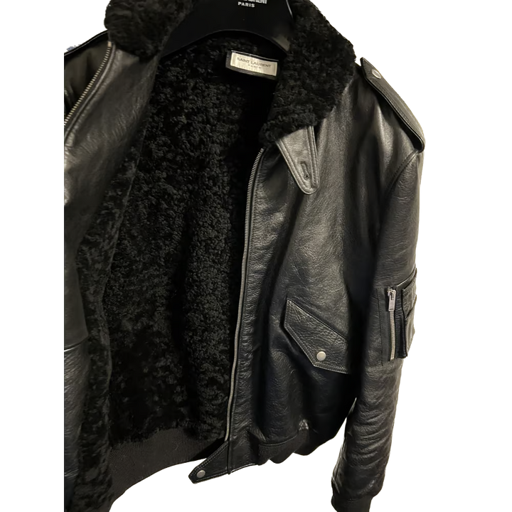 SAINT LAURENT Leather jacket with fur interior size XS 