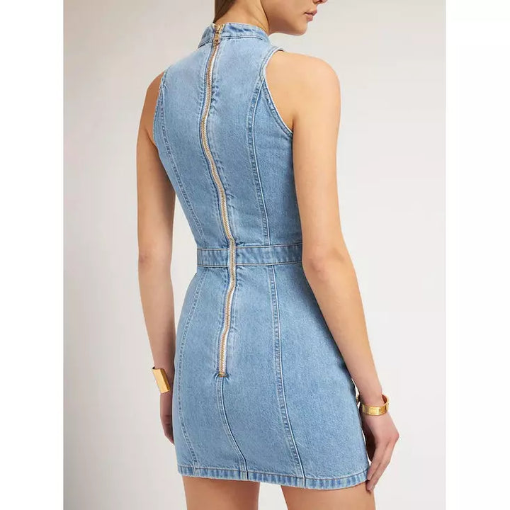 BALMAIN Robe boutonnée courte en denim taille 38