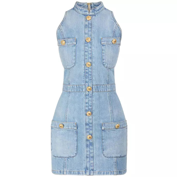 BALMAIN Robe boutonnée courte en denim taille 38 - GABY PARIS