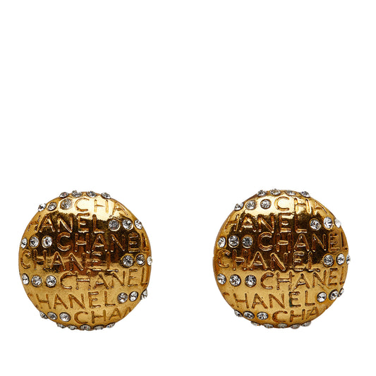 Rhinestone CC Clip On Earrings Gold - Gaby Paris