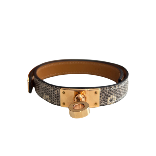 HERMÈS Leather and metal double wrap bracelet