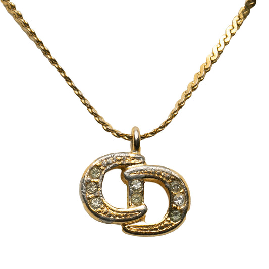 Logo Rhinestone Pendant Necklace Gold - Gaby Paris