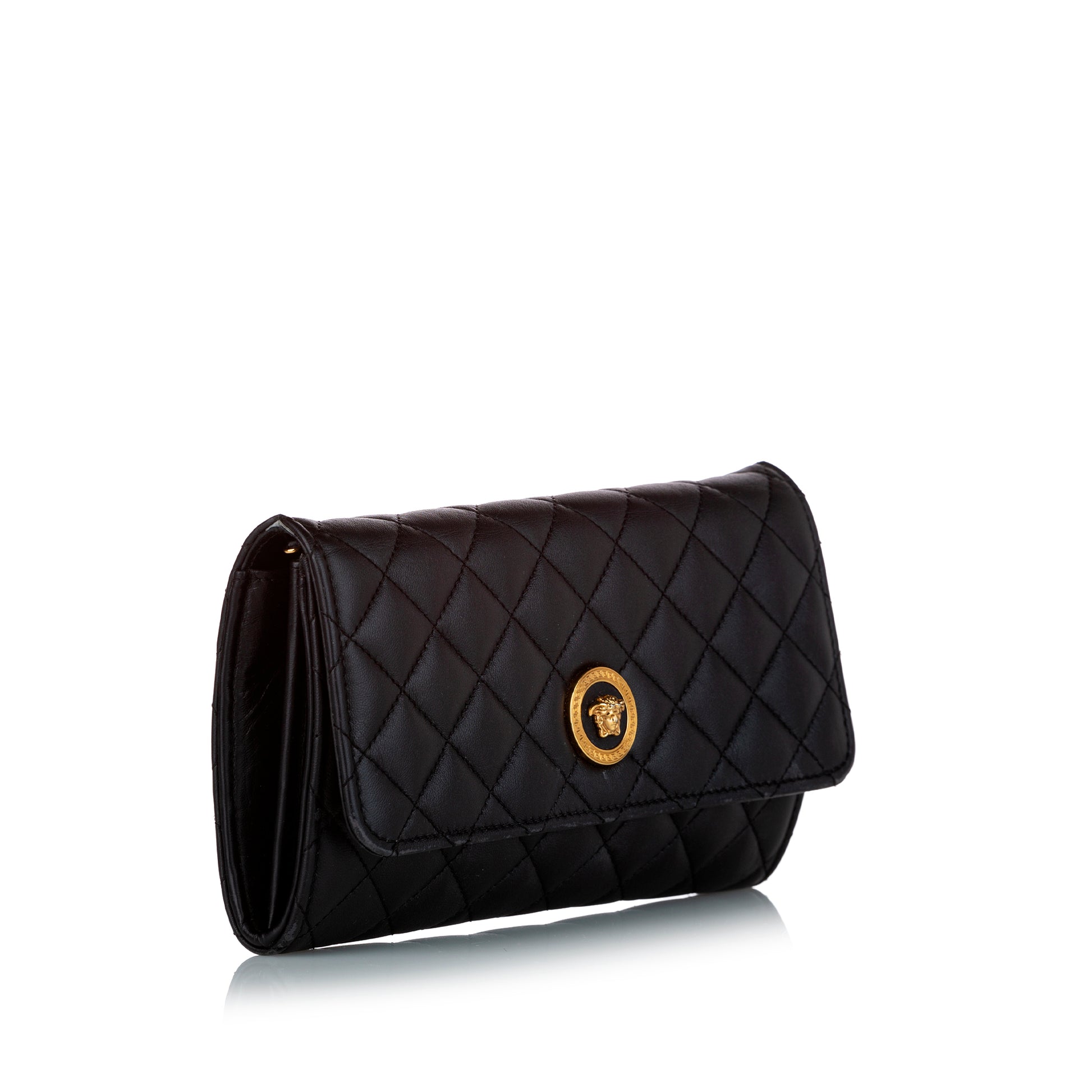 Medusa Quilted Leather Wallet on Chain Black - Gaby Paris