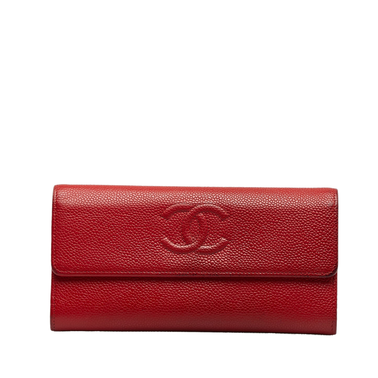 CC Caviar Leather Long Wallet Red - Gaby Paris