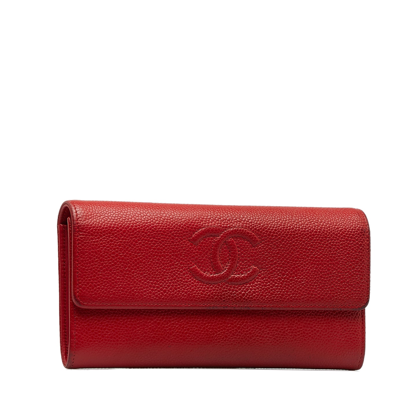 CC Caviar Leather Long Wallet Red - Gaby Paris
