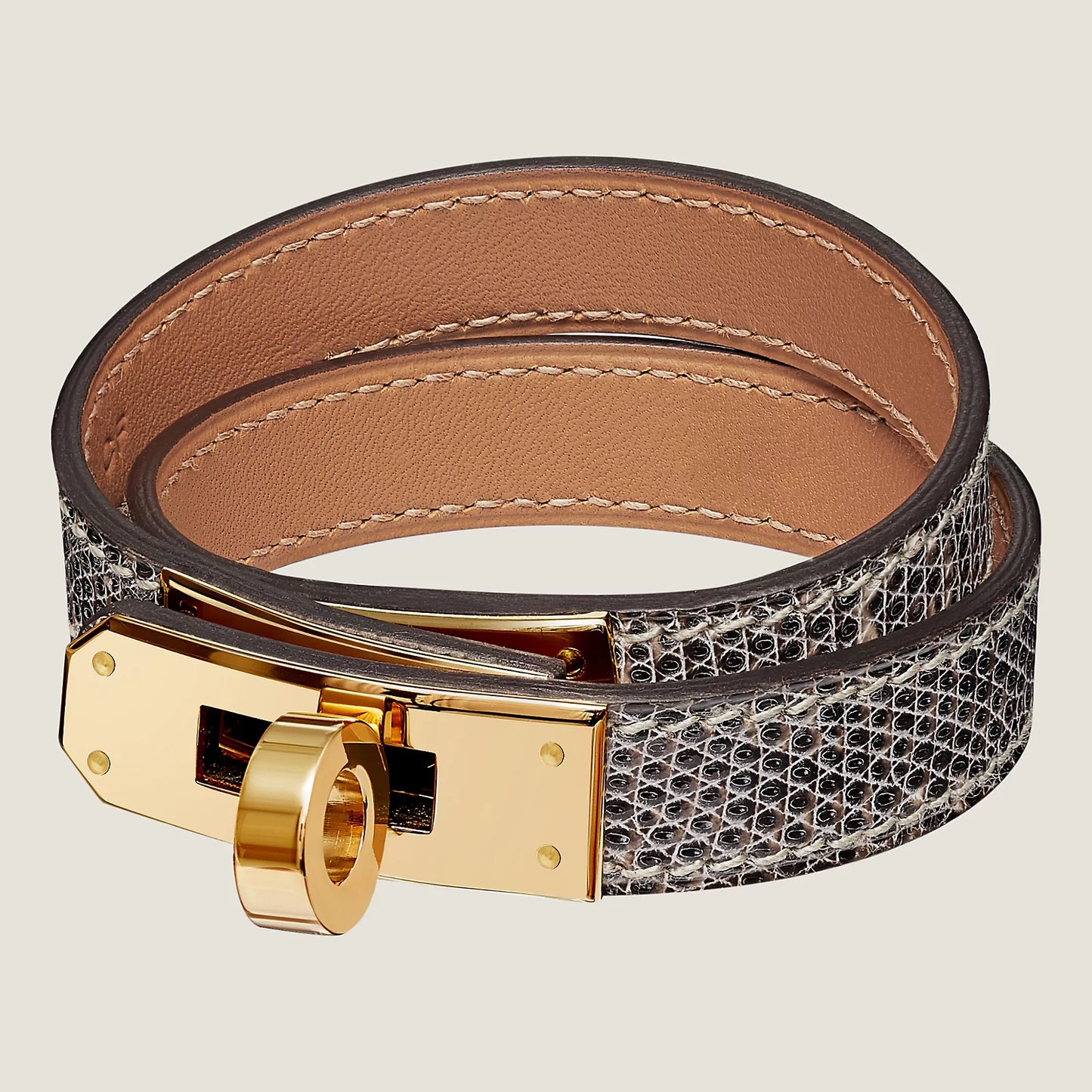 HERMÈS Leather and metal double wrap bracelet